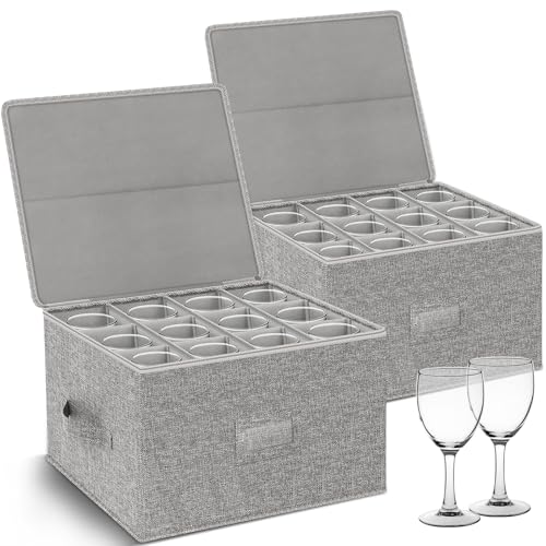 Kukikan Wine Glass Storage Box 2-Pack, Stemware Container Cases, Stackable w/Hard Shell Top Sides Bottom, Moving Supplies,...