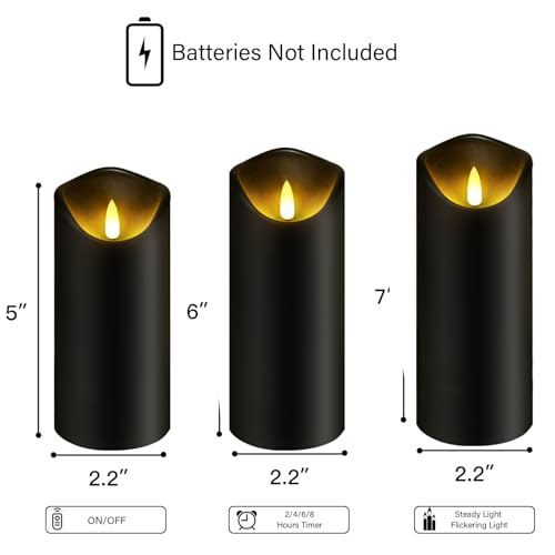 kakoya Flickering Flameless Candles, Battery Operated Plastic LED Pillar Candles with Remote Control and Timer, Set of 9 (...