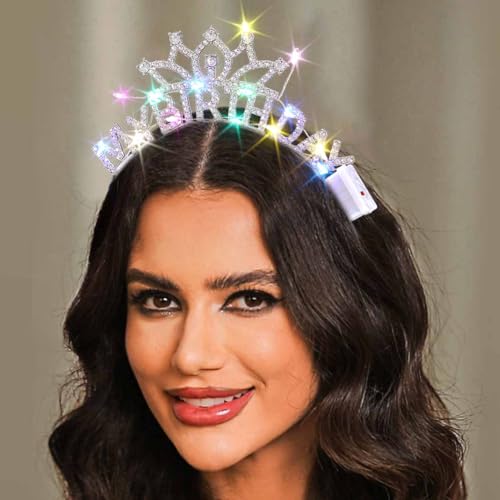 DRESBE Light Up Birthday Headband LED Rhinestone My Birthday Headbands Party Favors Hair Accessories for Women