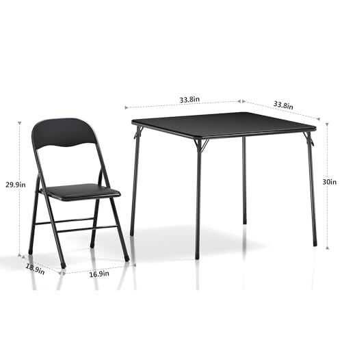 VECELO Square Folding Portable Card Table 4 Foldable Chair Sets 5PCS with Collapsible Legs & Vinyl Upholstery Padded, Meta...