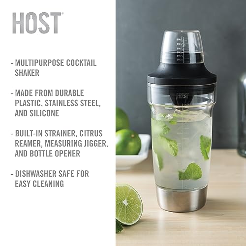 Host All in One Cocktail Shaker Set with Measurements, Reamer, Bottle Opener, Strainer and Jigger for Cold Brew Cocktails,...