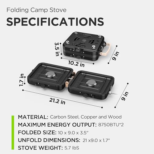 Propane Gas Stove, 17500 BTU, 2 Burner Folding Portable Camping Stove with Carrying Bag, Built to Last, Camp Stove for Cam...