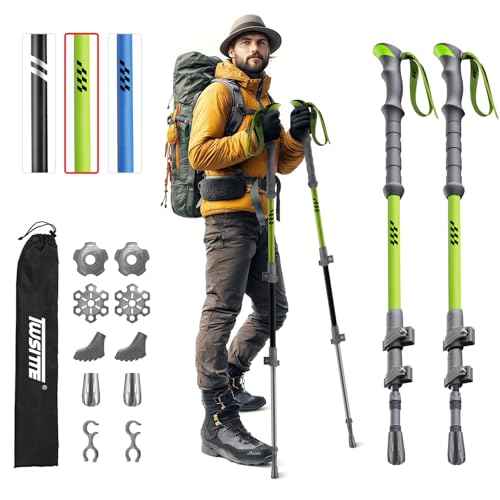 Twsitte Collapsible Hiking Poles, Lightweight Aluminum Adjustable Walking Poles,Carbon Fiber Trekking Poles with Flip Lock...