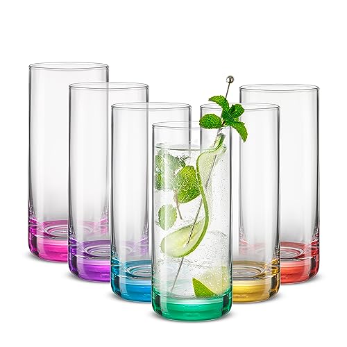 JoyJolt Hue Highball Glasses Set of 6 Tall Drinking Glasses, 13oz Bourbon Whiskey Glass Cups Set, Mojito Glass Tumbler als...