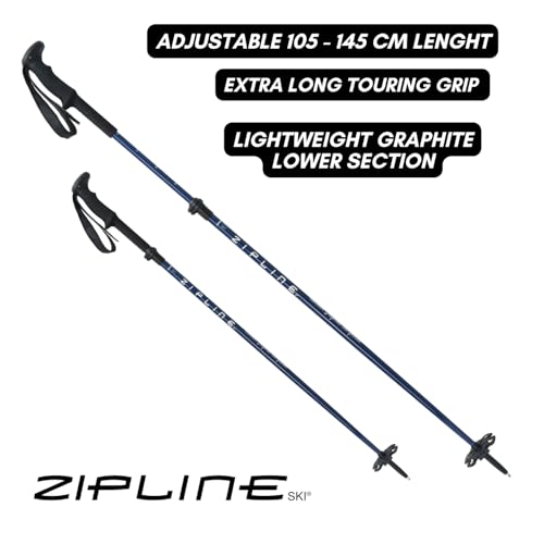 Zipline Blurr EXT MRDW Collection - Adjustable Graphite Composite Ski Poles for Backcountry & All-Mountain - Lightweight, ...