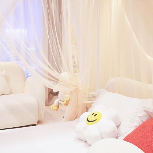 Akiky Princess Canopy Bed Curtains 4 Corners Post Mosquito Net - Cozy Drape Netting 4 Opening Bed Canopy Curtain for Girls...