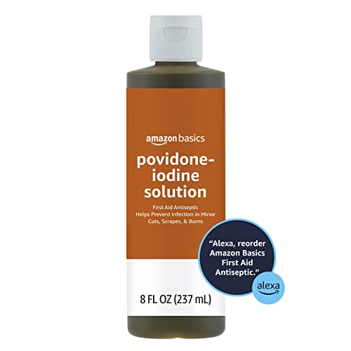 Amazon Basics First Aid Antiseptic, 10% Povidone Iodine Solution First Aid Antiseptic, Unflavored, 8 Fluid Ounces, 1-Pack...