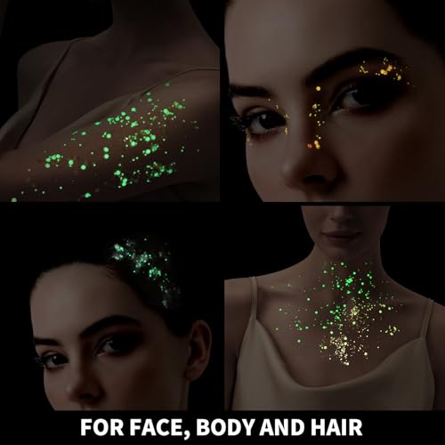 Teenitor 6 Colors Glow in The Dark Glitter Gel, Face Glitter Gel, Body Glitter Hair Glitter for Carnival Makeup UV Black L...