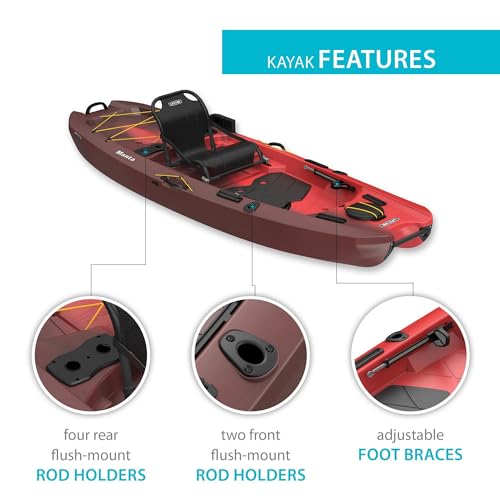 Lifetime Manta Angler Kayak 10', Stand-Up Fishing Kayak, 6 Rod Holders, Adjustable Seat