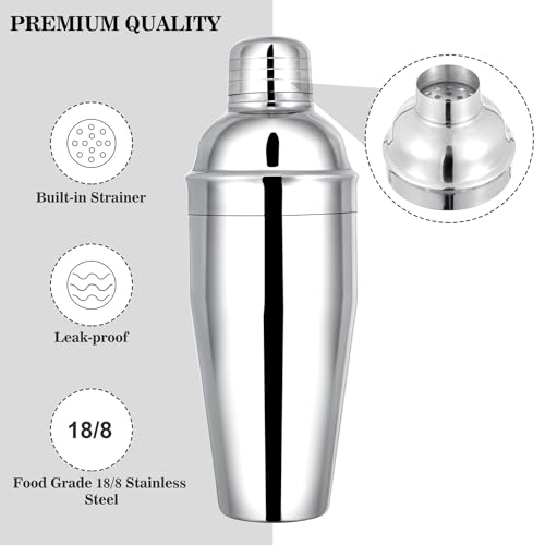 BARsics 24oz Stainless Steel Bar Cocktail Shaker, 1oz/2oz Jigger and 8" Mixing Spoon