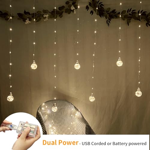 YOLIGHT Wishing Ball Curtain Lights 200 LED Window Curtain String Lights with Remote, USB Battery Powered Twinkle Globe Fa...