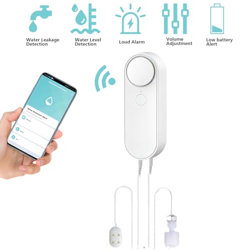 Mengshen WiFi Water Leak & Water Level Detector, 2-in-1 Tuya Smart Sensor Alarm Loud Volume APP Alert Monitoring with 6.5 ...