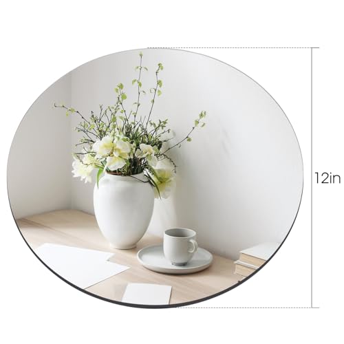 Mymonfif 12" Mirror Centerpieces, Set of 12 Round Mirrors for Centerpieces, 2mm Glass Mirror Plates, Mirror Tray, for Wedd...