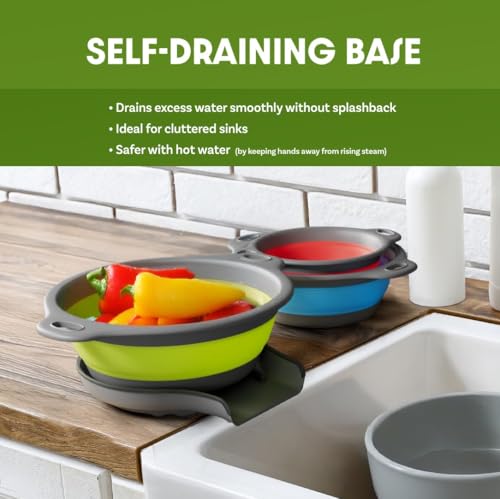 Gevoli Collapsible Colanders with Self-Draining Base for Edge of Sink, Food Strainers (Small/Med/Large), Nested Design for...