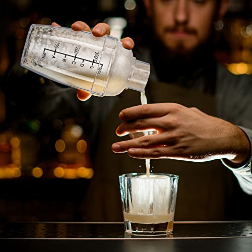 Lallisa 12 Pcs Plastic Cocktail Shaker Drink Mixer with Scales and Strainer Top Clear Shaker Cup with Measurement Plastic ...