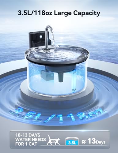 Wireless Cat Water Fountain [Water & Battery Separation] FEELNEEDY Stainless Steel Automatic Pet Water Dispenser, 4000mAh ...