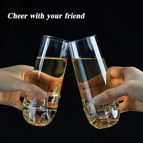 Bestluck 48 Pack 9 oz Stemless Plastic Champagne Flutes, Clear Disposable Champagne Toasting Glasses, Shatterproof and BP...
