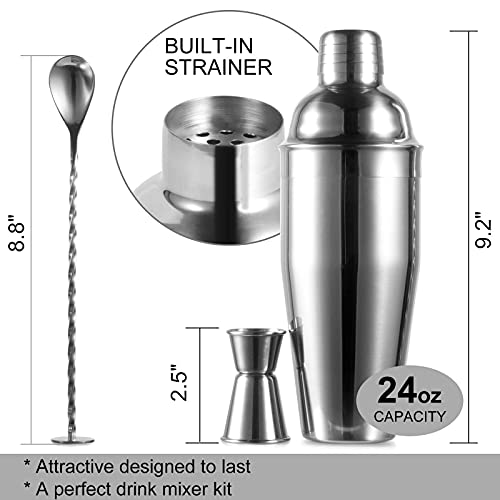 WPHUAW 24oz Cocktail Shaker Bar Set-Professional Margarita Mixer Drink Shaker and Measuring Jigger & Mixing Spoon Set Prof...