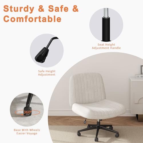 Shintenchi Criss Cross Chair,Cross Legged Office Seat with Wheels Armless Swivel Vanity Chair,Height Adjustable Wide Compu...