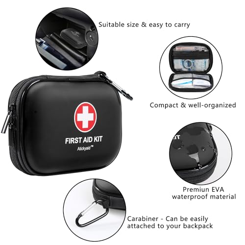 Mini First Aid Kit - 120 Piece Small Waterproof Hard Shell Medical Kit for Car, Home, Office, Travel, Camping, Sports, Out...