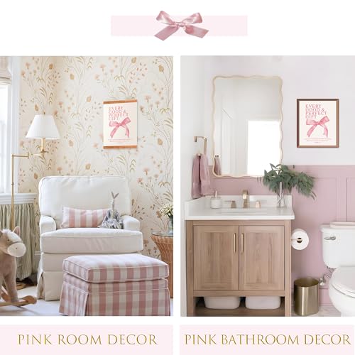 LARTSFRO Coquette Pink Bow Christian Wall Art Decor Posters, Pink Bow Christian Bathroom Room Bedroom Dorm Wall Art Decor ...
