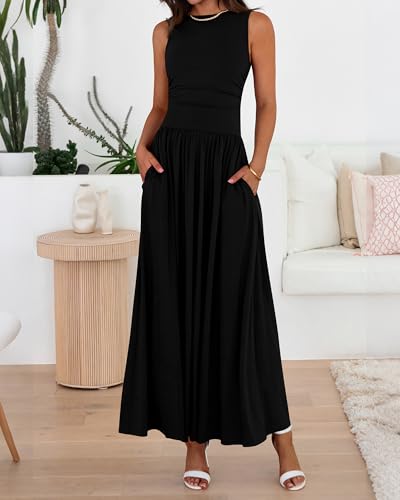 BTFBM Summer Maxi Dresses for Women 2026 Spring Sleeveless Casual Ruched High Waisted Long Sundress Flowy Beach Dress