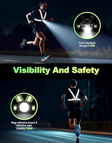 ISEYOU Running Lights for Runners, 500 Lumens Running Light with 45° Adjustable Tilt, 360° Reflective Vest & IPX4 Waterpro...
