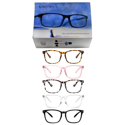 VIDEBLA 5 Pack Blue Light Blocking Reading Glasses,Spring Hinge Readers for Women Men,Anti UV Ray Filter Nerd Eyeglasses