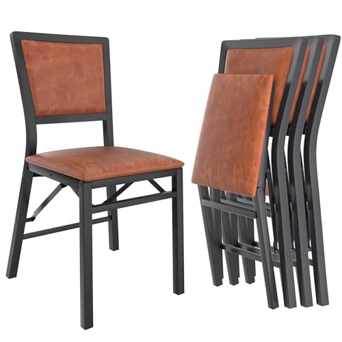 VECELO Folding Chairs Set of 4 with Cushion, Foldable Padded Seats with Heavy Duty Metal Frame for Kitchen/Dining/Living R...