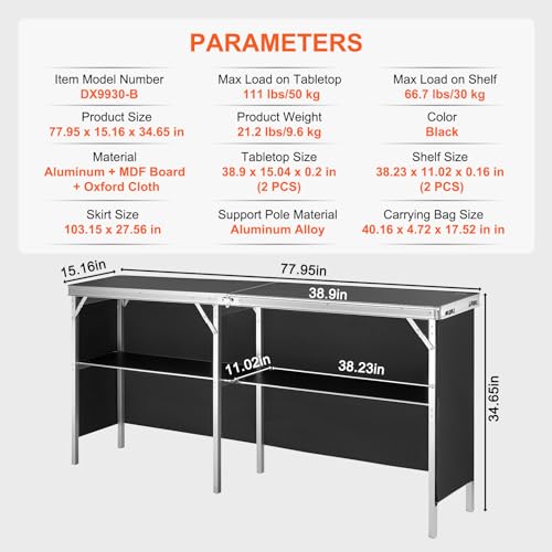 VEVOR Extra Long Folding Portable Bar Tradeshow Podium Table for Indoor, Outdoor, Party, Picnic, Exhibition, Includes Carr...