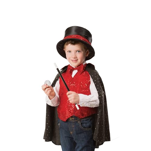 Melissa & Doug Magician Costume Role Play Set - Includes Hat, Cape, Wand, Magic Tricks