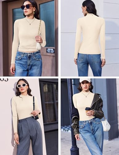 Ekouaer 3 Pack Mock Turtlenecks Tops for Women Long Sleeve Ribbed Shirts Thermal Slim Fit Lightweight Undershirts S-XXL