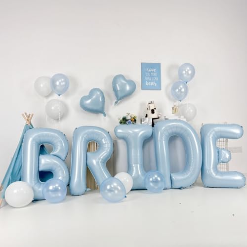 40 Inch Baby Blue BRIDE Balloons, Large Light Pastel Bride Foil Helium Balloon Banner for Bachelorette Something Blue Befo...