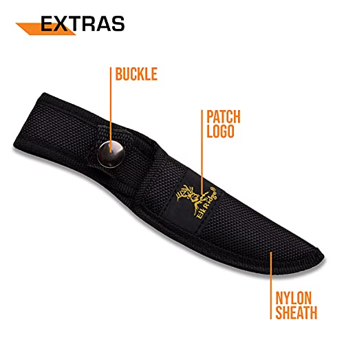 Elk Ridge - Outdoors Fixed Blade Knife - 6.75-in Overall, Mirror Finished Stainless Steel Blade, Burl Wood Handle - Full T...
