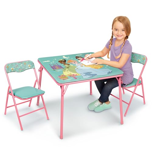 Disney Princess Girls Folding Table & Chairs Set for Kids and Toddlers 36 Months Up to 7 Years, Includes: 1 Table (36" L x...