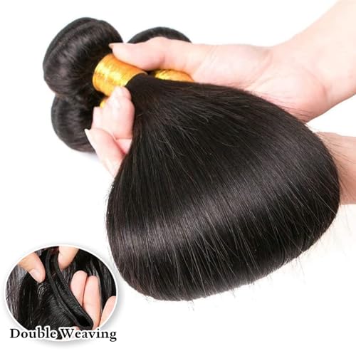 Straight Bundles Human Hair 20 22 24 Inch 100% Unprocessed Brazilian Virgin Hair 3 Bundles Human Hair Trippy Hair Bundle Extension for Black Women Natural Color