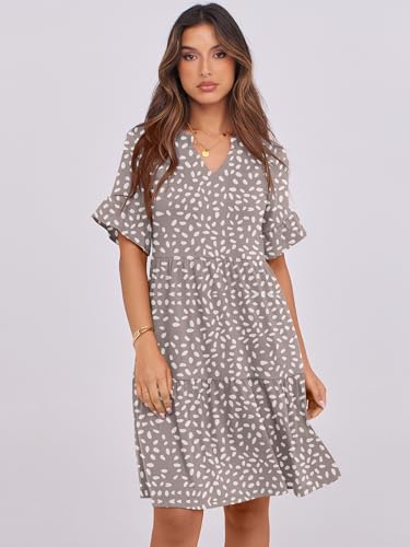 ANRABESS Womens Summer 2026 Trendy Ruffle Short Sleeve V Neck A Line Tiered Flowy Loose Casual Mini Beach Dress with Pockets