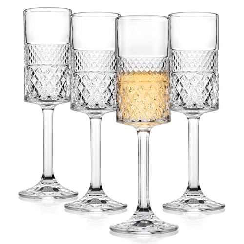 Cambareign Champagne Flutes Set of 4, 7oz Square Champagne Glasses, Lead-free Crystal Champagne Flute Glass, Unique Gift f...