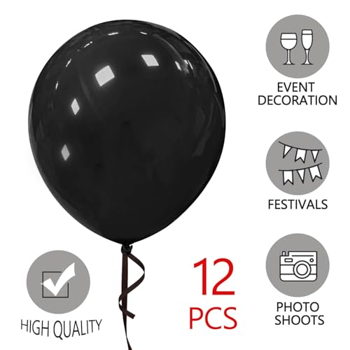 18 Inch Black Balloons 12 Pack Large Latex Party Balloons Round Helium Balloon for Halloween Birthday Party Anniversary Fe...