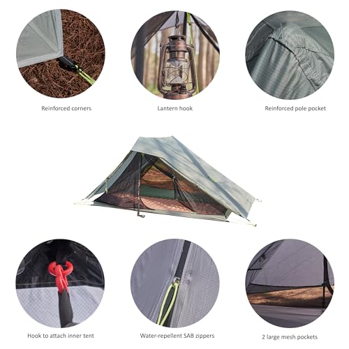Nature Link Altair Two Ultralight Backpacking Tent, 2 Person Trekking Pole Backpacking Tent, Waterproof, Compact, 3 Seaso...