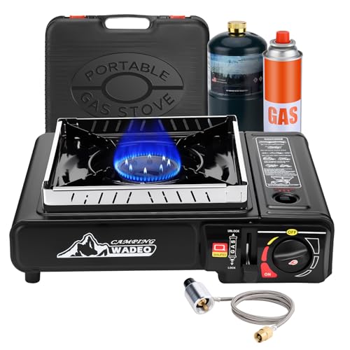 WADEO Dual Fuel Portable Camping Stove with Propane Regulator Hose, Portable Gas Stove Windshield Camp Stove for Camping H...