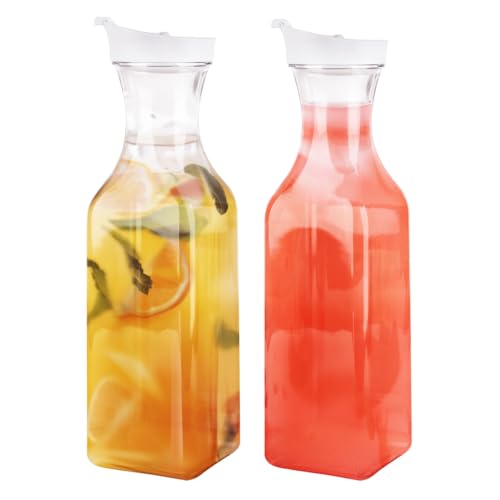 GUSTO [50 oz - 2 Pack] Plastic Carafe with Lid, Large Capacity Square Base - Clear Pitcher with Flip Top Lid, Easy-Pour Sp...