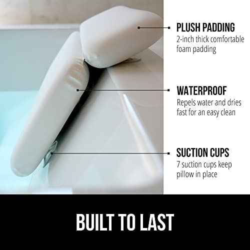 GORILLA GRIP Bath Pillow for Tub, Headrest for Neck and Back Support, Luxury Bathtub Pillows, Hot Tub Cushions, Bathroom Accessories for Women, Relaxing Spa Gifts for Mom Wife Girlfriend 2 Panel White