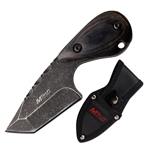 MTECH USA – Fixed Blade Knife – Stonewashed Finish Stainless Steel Tanto Blade with Black Wood Handle, Full Tang, Includes...