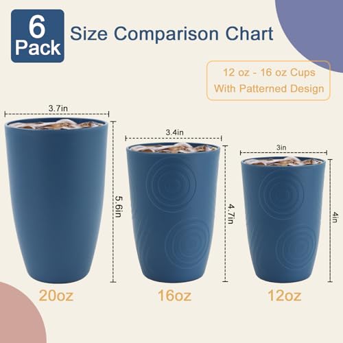 BUSOKIP Wheat Straw Cups 16 OZ, Plastic Drinking Glasses, Drinking Cup, Unbreakable Kitchen Cups Sets of 6, Microwave & Di...