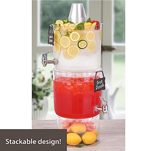 Buddeez Durable 2 Gallon Beverage Dispenser with Stand - Stackable Drink Server for Parties - Includes Party Top Lid and C...