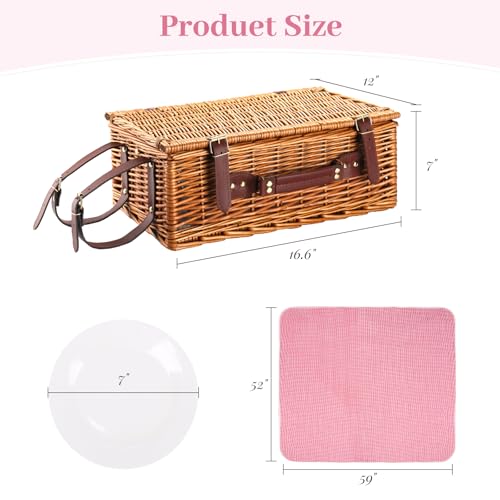 Neti Neti Wicker Picnic Basket for 4 with Insulated Cooler & Waterproof Blanket – Large Willow Picnic Hamper for Outdoor, ...