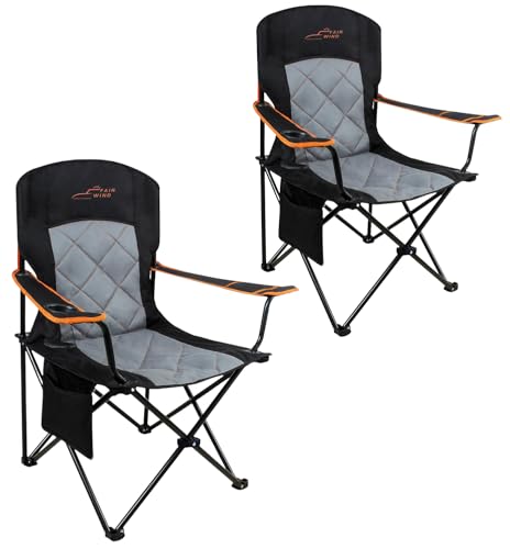 FAIR WIND 2 Pack Oversized Fully Padded Camping Chair Heavy Duty Quad Fold Arm Chair Support 350 LBS with Cup Holder, Coll...