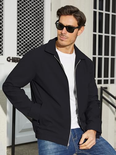 TACVASEN Mens Lightweight Windbreaker Full Zip Up Laydown Collar Jackets Light Casual Coat with Zip Pockets