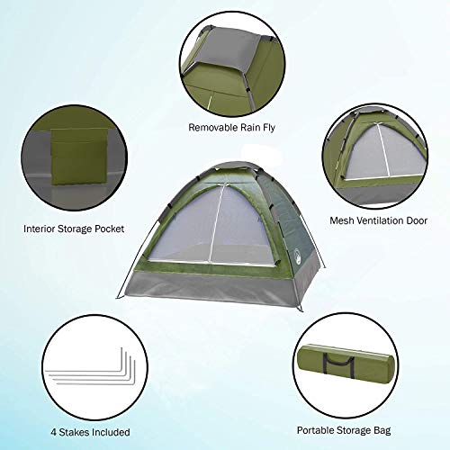 2-Person Camping Tent - Shelter with Rain Fly and Carrying Bag - Lightweight Outdoor Tent for Backpacking, Hiking, and Bea...